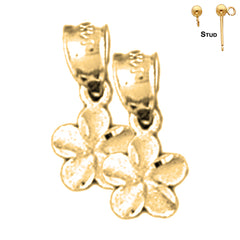 Pendientes de flor de plumeria de oro de 14 quilates o 18 quilates de 14 mm