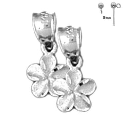 Sterling Silver 14mm Plumeria Flower Earrings (White or Yellow Gold Plated)
