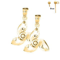 Sterling Silver 26mm Propeller Earrings (White or Yellow Gold Plated)