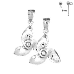 Sterling Silver 26mm Propeller Earrings (White or Yellow Gold Plated)