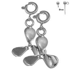 Sterling Silver 23mm Propeller Earrings (White or Yellow Gold Plated)