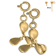 Sterling Silver 23mm Propeller Earrings (White or Yellow Gold Plated)