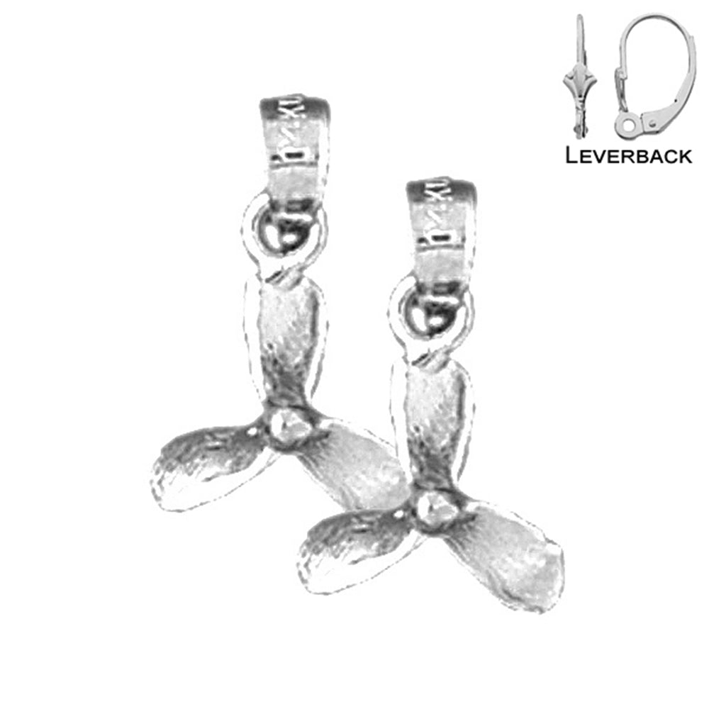 Sterling Silver 17mm Propeller Earrings (White or Yellow Gold Plated)