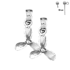 Sterling Silver 17mm Propeller Earrings (White or Yellow Gold Plated)