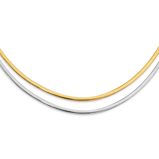 14 Karat zweifarbiges Gold, 4 mm, wendbare Omega-Kette