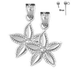 Sterling Silver 21mm Starfish Earrings (White or Yellow Gold Plated)