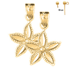 Sterling Silver 21mm Starfish Earrings (White or Yellow Gold Plated)