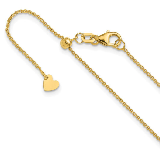 14K Yellow Gold Adjustable 1.1mm Round Cable Chain