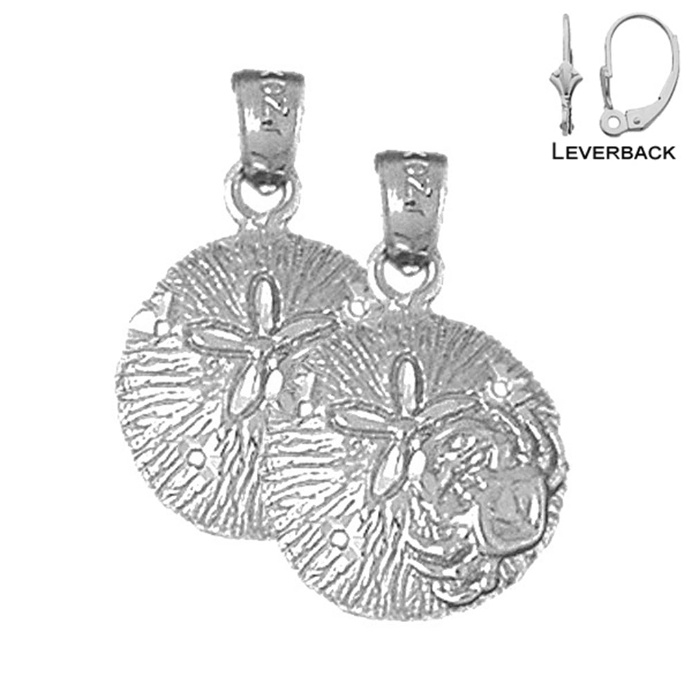 Sterling Silver 22mm Sand Dollar Earrings (White or Yellow Gold Plated)