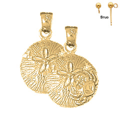 Sterling Silver 22mm Sand Dollar Earrings (White or Yellow Gold Plated)