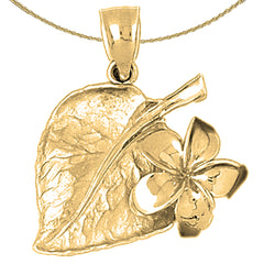 10K, 14K or 18K Gold Plumeria and Sacred Fig Leaf Pendant