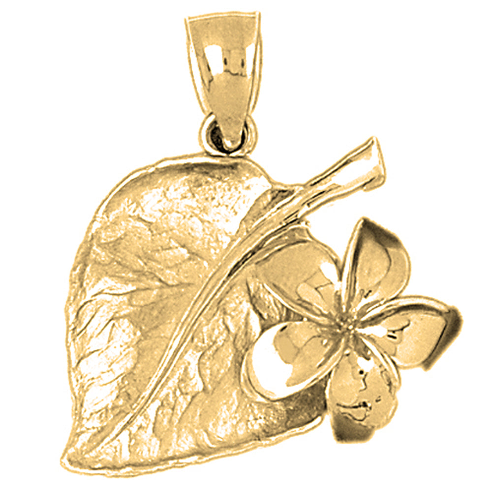 10K, 14K or 18K Gold Plumeria and Sacred Fig Leaf Pendant