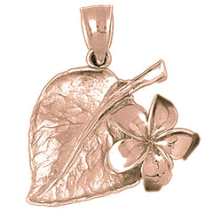 10K, 14K or 18K Gold Plumeria and Sacred Fig Leaf Pendant