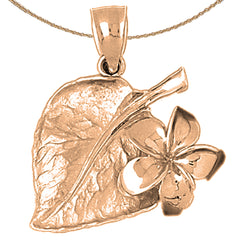 10K, 14K or 18K Gold Plumeria and Sacred Fig Leaf Pendant