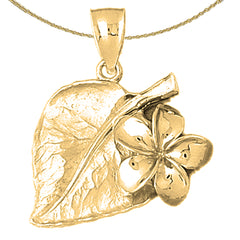 10K, 14K or 18K Gold Plumeria and Sacred Fig Leaf Pendant