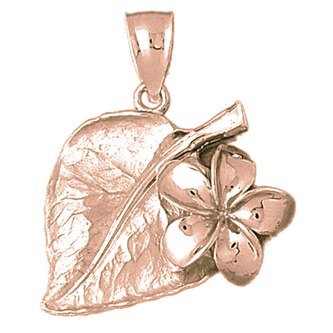 10K, 14K or 18K Gold Plumeria and Sacred Fig Leaf Pendant