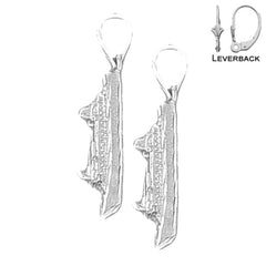 Sterling Silver 30mm 3D Cruise Ship Earrings (White or Yellow Gold Plated)