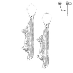 Sterling Silver 30mm 3D Cruise Ship Earrings (White or Yellow Gold Plated)