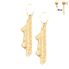Sterling Silver 30mm 3D Cruise Ship Earrings (White or Yellow Gold Plated)