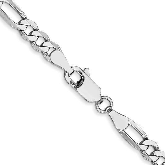 14K White Gold 4mm Flat Figaro Chain Lobster Clasp