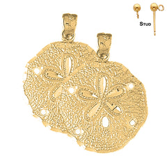 Sterling Silver 32mm Sand Dollar Earrings (White or Yellow Gold Plated)