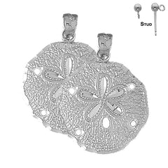 Sterling Silver 32mm Sand Dollar Earrings (White or Yellow Gold Plated)