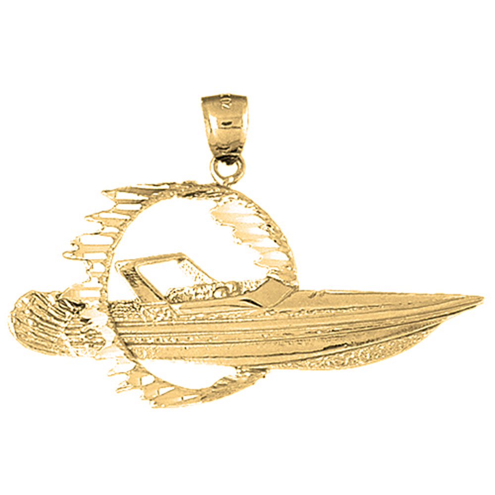 10K, 14K or 18K Gold Speed Race Boat Pendant