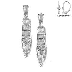 Sterling Silver 44mm Motor Boat Earrings (White or Yellow Gold Plated)