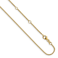 14K Yellow Gold 1.4mm Round Cable 1in+1in Adjustable Chain