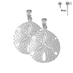 Sterling Silver 26mm Sand Dollar Earrings (White or Yellow Gold Plated)