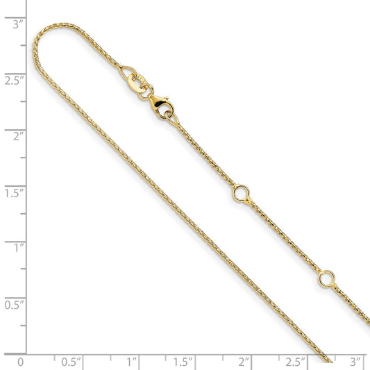 14K Yellow Gold 1mm Diamond-cut Open Franco 1in+1in Adjustable Chain