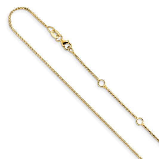 14K Yellow Gold 1mm Diamond-cut Open Franco 1in+1in Adjustable Chain