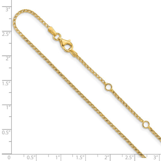 Cadena ajustable Franco abierta de 1,4 mm con talla de diamante de oro amarillo de 14 quilates de 1 pulgada + 1 pulgada