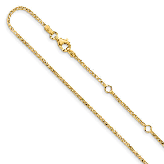 14K Yellow Gold 1.4mm Diamond-cut Open Franco 1in+1in Adjustable Chain