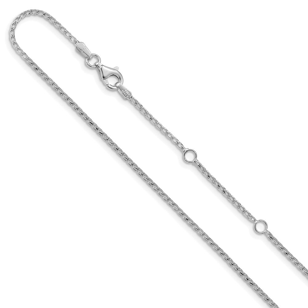 14K White Gold 1.4mm Diamond-cut Open Franco 1in+1in Adjustable Chain