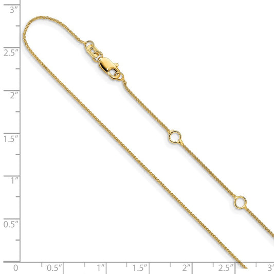 14 K Gelbgold 0,8 mm Spiga (Weizen) 1 Zoll + 1 Zoll verstellbare Kette