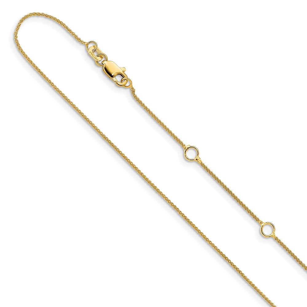 14K Yellow Gold .8mm Spiga (Wheat) 1in+1in Adjustable Chain