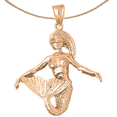 Colgante 3D de sirena de oro de 10K, 14K o 18K