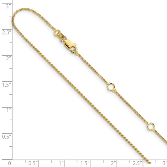 Cadena ajustable Spiga (trigo) de 1 mm de oro amarillo de 14 quilates de 1 pulgada + 1 pulgada