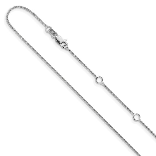 14K White Gold 1mm Spiga (Wheat) 1in+1in Adjustable Chain