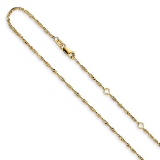 14K Yellow Gold 1.5mm Singapore 1in+1in Adjustable Chain