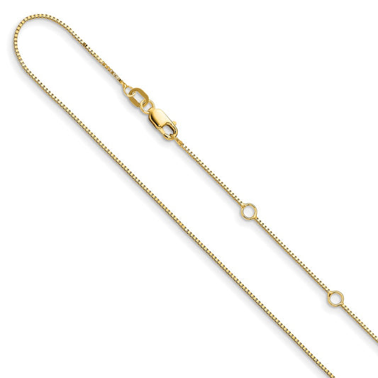 14K Yellow Gold .7mm Box 1in+1in Adjustable Chain