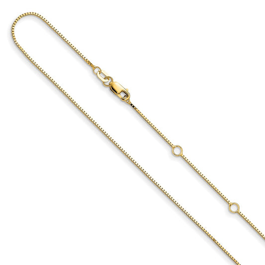 14K Yellow Gold .85mm Box 1in+1in Adjustable Chain