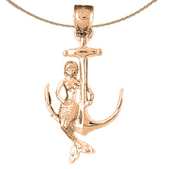 10K, 14K or 18K Gold Mermaid And Anchor Pendant