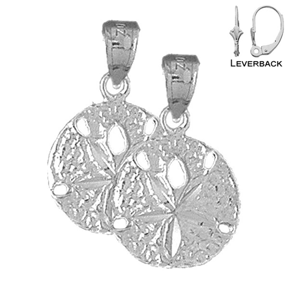 Sterling Silver 23mm Sand Dollar Earrings (White or Yellow Gold Plated)