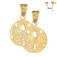 Sterling Silver 23mm Sand Dollar Earrings (White or Yellow Gold Plated)