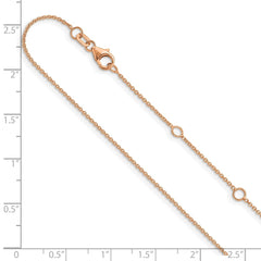Cable redondo de 1,25 mm de oro rosa de 14 quilates Cadena ajustable de 1 pulgada + 1 pulgada