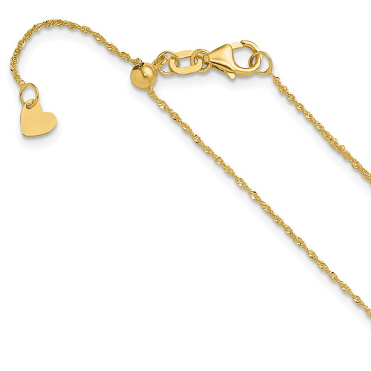 14K Yellow Gold Adjustable .95mm Sparkle Singapore Chain