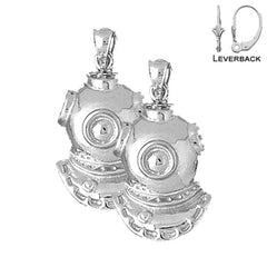 Sterling Silver 30mm Diving Helmet Earrings (White or Yellow Gold Plated)