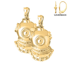 Sterling Silver 30mm Diving Helmet Earrings (White or Yellow Gold Plated)